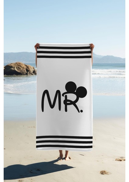 Dijital Baskı Plaj Deniz Havlusu Mr Mickey Desenli Peştamal HVL0102