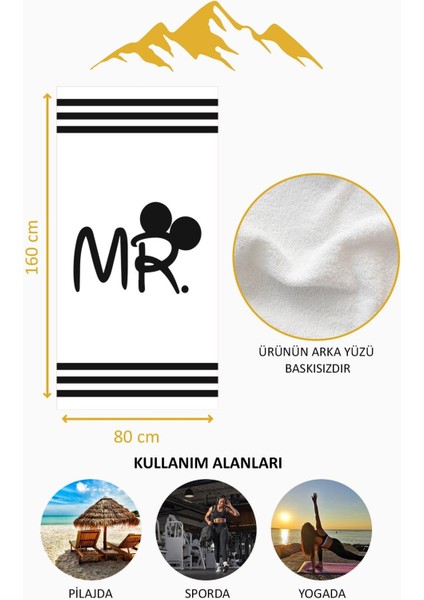 Dijital Baskı Plaj Deniz Havlusu Mr Mickey Desenli Peştamal HVL0102 fırsatları