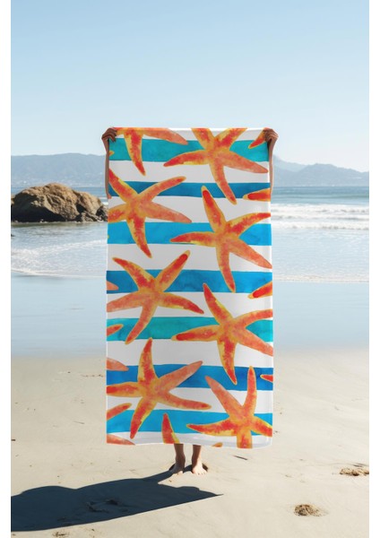 Dijital Baskı Plaj Deniz Havlusu Deniz Yıldızı Desenli Peştamal HVL0217