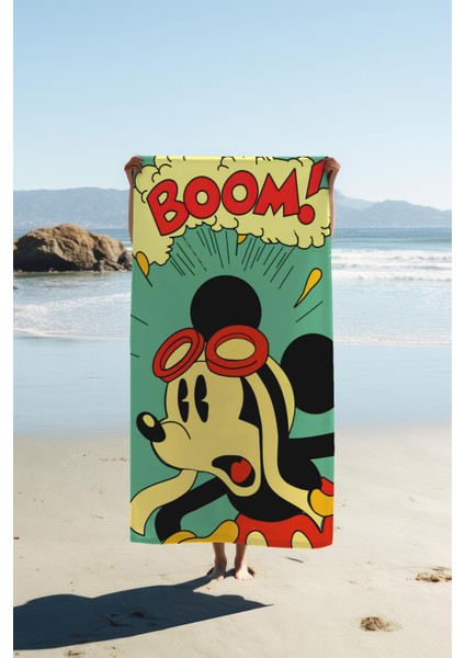 Dijital Baskı Plaj Deniz Havlusu Retro Mickey Desenli Peştamal HVL0144