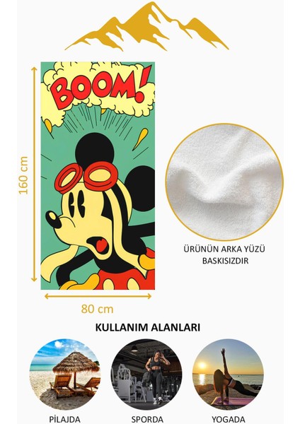 Dijital Baskı Plaj Deniz Havlusu Retro Mickey Desenli Peştamal HVL0144 fırsatları
