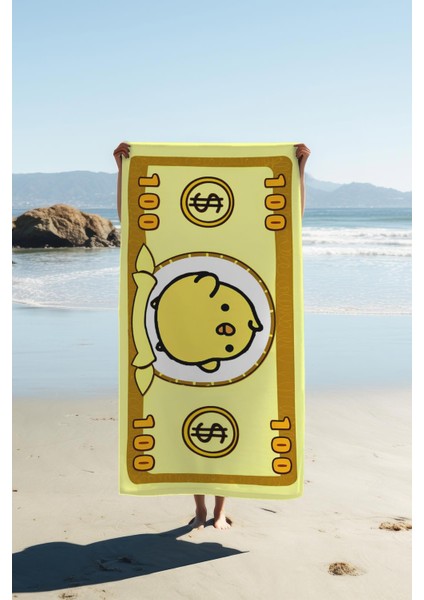 Dijital Baskı Plaj Deniz Havlusu Civciv Figürlü Dolar Peştamal HVL0107