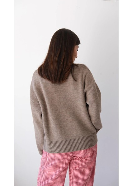 Bisiklet Yaka Günlük Baklava Desen Basic Kadın Kazak modelleri