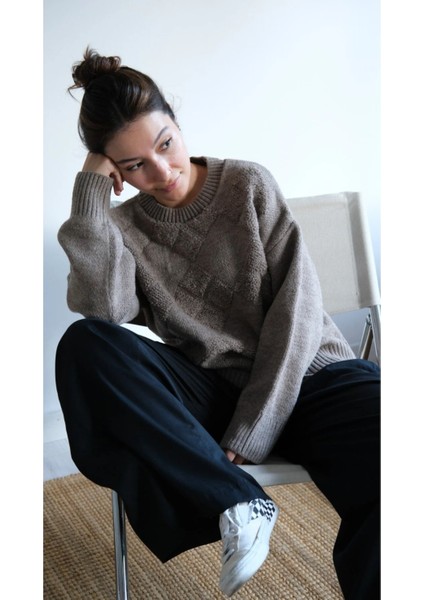 Bisiklet Yaka Günlük Baklava Desen Basic Kadın Kazak fırsatları