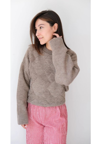 Bisiklet Yaka Günlük Baklava Desen Basic Kadın Kazak indirimleri