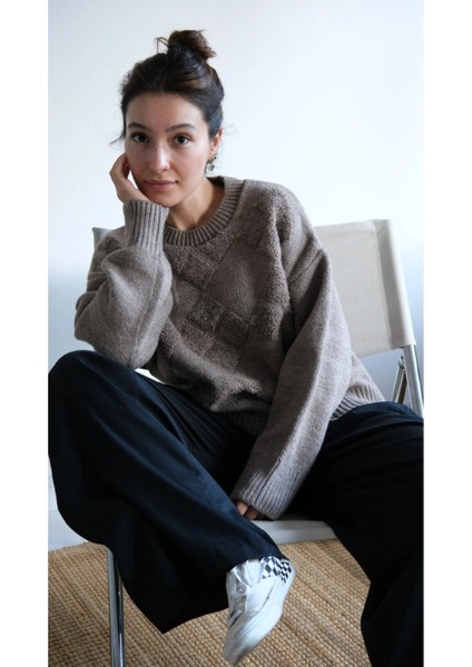 Bisiklet Yaka Günlük Baklava Desen Basic Kadın Kazak