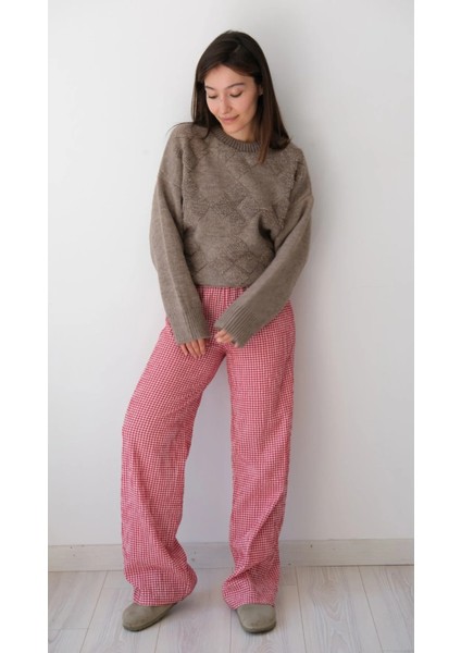 Bisiklet Yaka Günlük Baklava Desen Basic Kadın Kazak