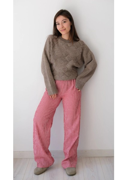 Bisiklet Yaka Günlük Baklava Desen Basic Kadın Kazak