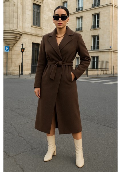 Kadın Kruvaze Salaş Trend Kahve Kaşe Kaban fiyatları