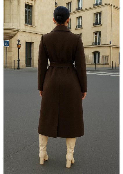 Kadın Kruvaze Salaş Trend Kahve Kaşe Kaban