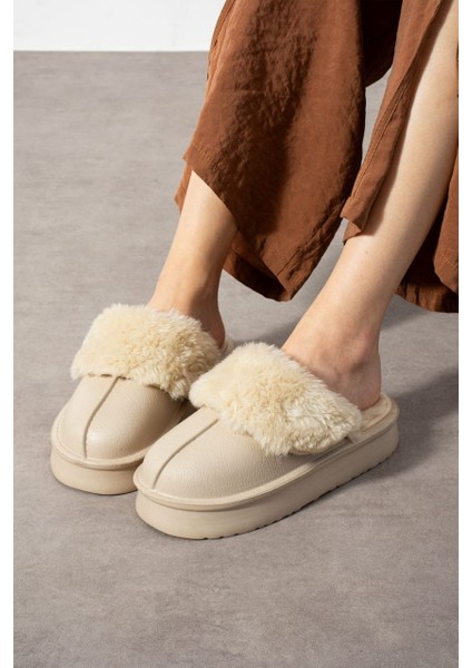 Içi Tüylü Dışı Eva Su Geçirmez Kaymaz Taban Önü Kapalı Ev Terliği Kışlık Terlik