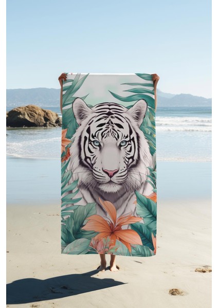 Dijital Baskı Plaj Deniz Havlusu Kaplan Desenli Peştamal HVL0130