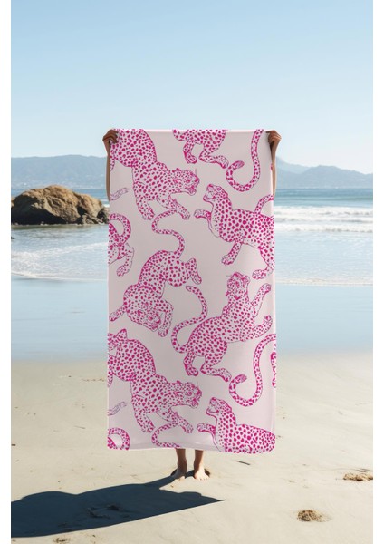 Dijital Baskı Plaj Deniz Havlusu Leopar Desenli Peştamal HVL0135