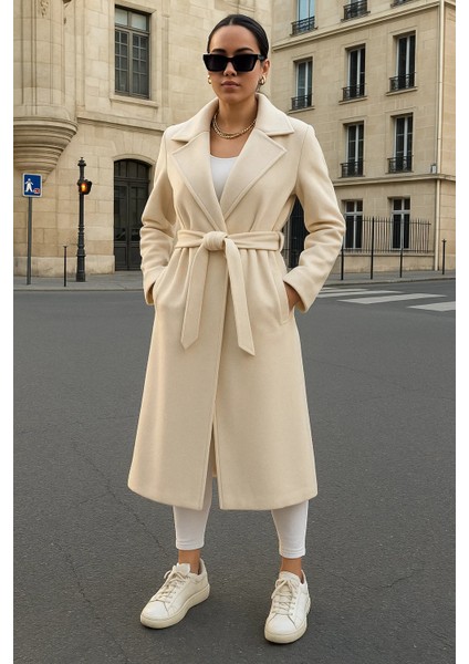 Kadın Kruvaze Salaş Trend Krem Kaşe Kaban fiyatları