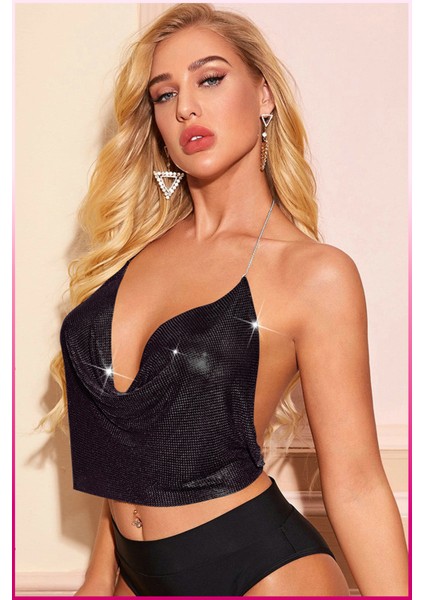 Kristal Taşlı Parlak Crop & Bluz Kolsuz Kayık Yaka Parti Plaj Büstiyer fiyatları