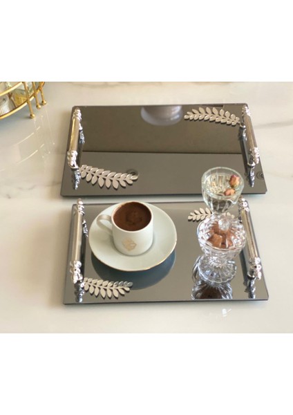 Dekoratif Aynalı Yaprak Desenli Sunum Tepsisi, Çay Tepsisi ,lüx Çay Tepsisi modelleri