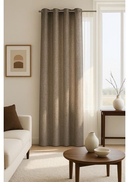 Madrid Halkalı Fon Perde Kahve 140X260