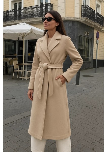 Kadın Comfort Kruvaze Trend Krem Uzun Kaşe Kaban fiyatları