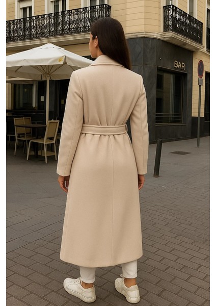 Kadın Comfort Kruvaze Trend Krem Uzun Kaşe Kaban indirimleri