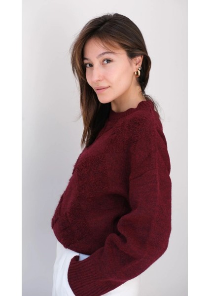 Bisiklet Yaka Günlük Baklava Desen Basic Kadın Kazak