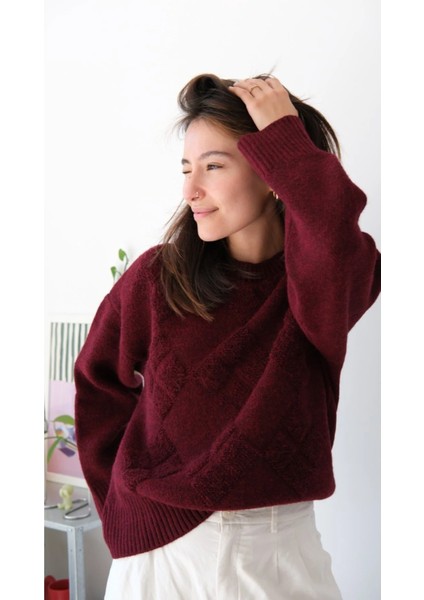 Bisiklet Yaka Günlük Baklava Desen Basic Kadın Kazak fiyatları