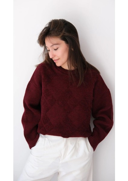 Bisiklet Yaka Günlük Baklava Desen Basic Kadın Kazak modelleri