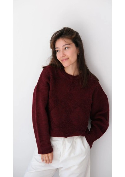 Bisiklet Yaka Günlük Baklava Desen Basic Kadın Kazak