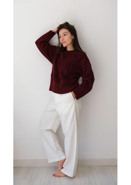 Bisiklet Yaka Günlük Baklava Desen Basic Kadın Kazak