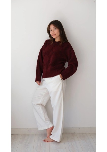 Bisiklet Yaka Günlük Baklava Desen Basic Kadın Kazak