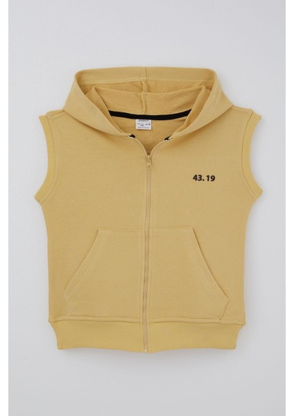 Erkek Çocuk Yelek Fermuarlı Kapüşonlusırt Kısmı Baskılı 4-12 Yaş, Hardal Sarı