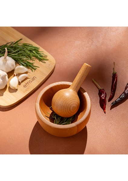 Rustik Bambu Havan Yuvarlak