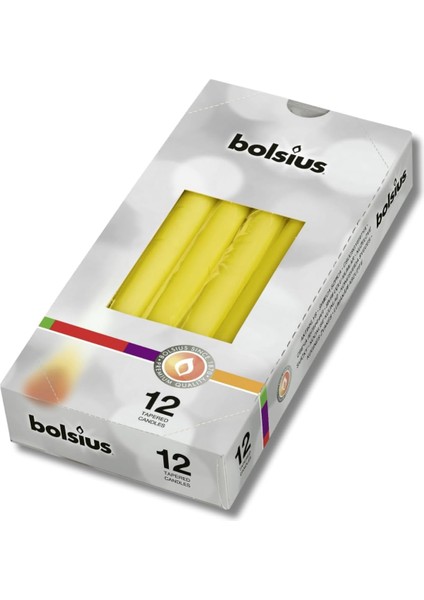 Sarı Renkli Konik Şamdan Yemek Mumu, 7,5 Saat Yan Ma Süreli, 24,5 cm (12'li Paket)