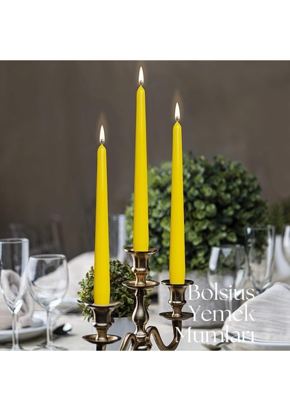 Sarı Renkli Konik Şamdan Yemek Mumu, 7,5 Saat Yan Ma Süreli, 24,5 cm (12'li Paket) modelleri