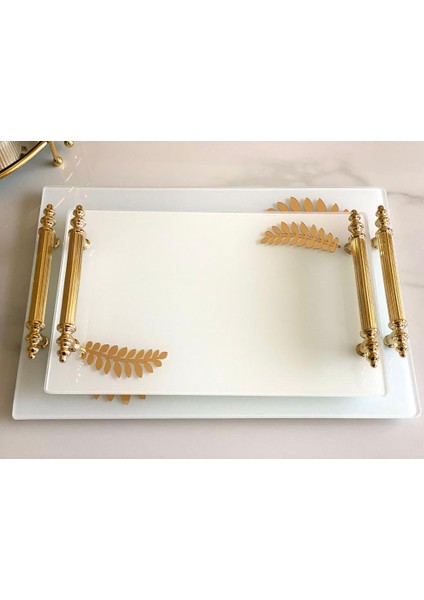 Dekoratif Aynalı Yaprak Desenli Sunum Tepsisi, Çay Tepsisi ,lüx Çay Tepsisi modelleri