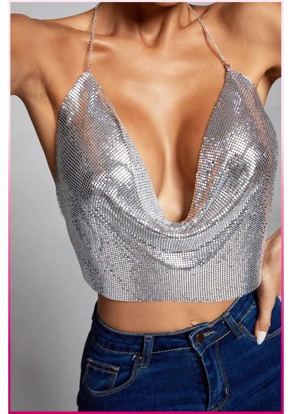 Kristal Taşlı Parlak Crop & Bluz Kolsuz Kayık Yaka Parti Plaj Büstiyer modelleri