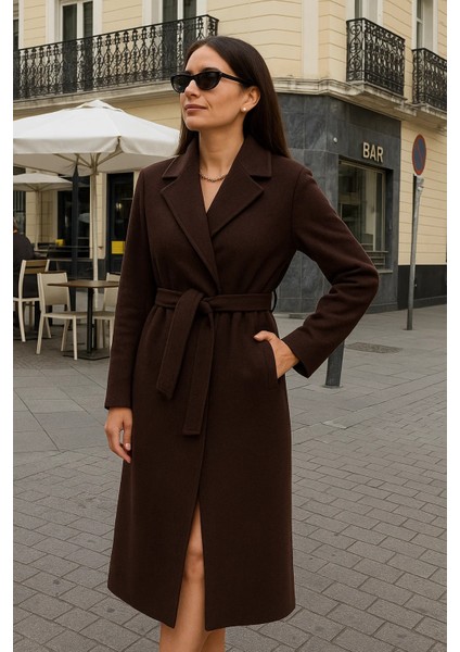 Kadın Comfort Kruvaze Trend Kahve Uzun Kaşe Kaban fiyatları