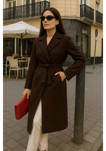 Kadın Comfort Kruvaze Trend Kahve Uzun Kaşe Kaban fırsatları