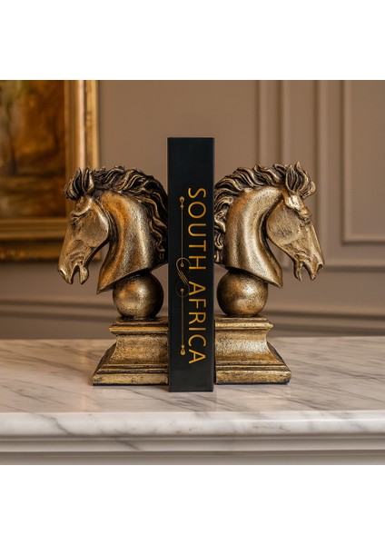 Dekoratif 2'li At Kitap Tutucu - Gold