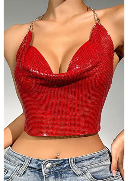 Kristal Taşlı Parlak Crop & Bluz Kolsuz Kayık Yaka Parti Plaj Büstiyer fırsatları