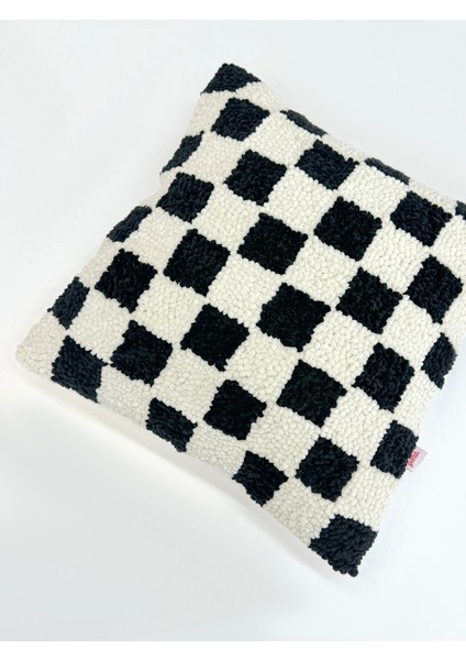 Chess Black - Özel Tasarım Kadife Dama Desenli Punch Kırlent Yastık Kılıfı fiyatları