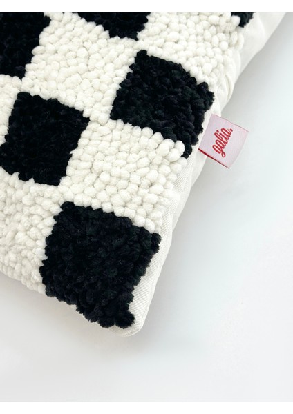 Chess Black - Özel Tasarım Kadife Dama Desenli Punch Kırlent Yastık Kılıfı modelleri