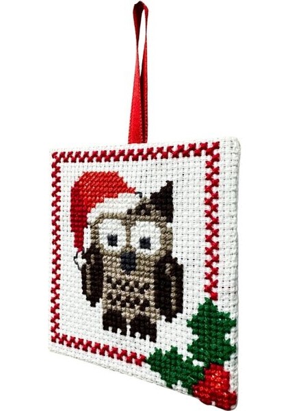 7597 El Yapımı Kanaviçe Işlemeli Baykuş Temalı Yılbaşı Süsü modelleri