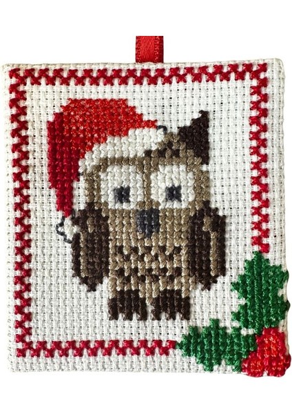 7597 El Yapımı Kanaviçe Işlemeli Baykuş Temalı Yılbaşı Süsü indirimleri