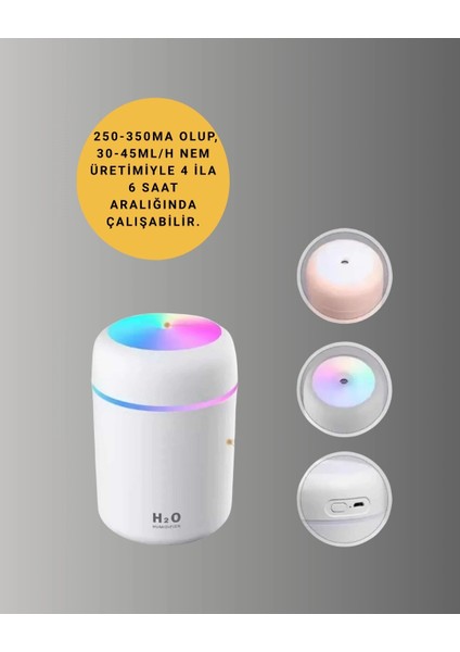 Buğz Abs Gövdeli 300ML USB Nemlendirici – Beyaz, Gri, Pembe Renk fiyatları