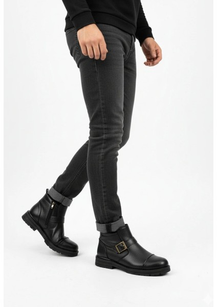 Erkek Suni Deri Içi Kürklü Fermuarlı Kemerli Kaymaz Termo Taban Kışlık Bot – Siyah fiyatları