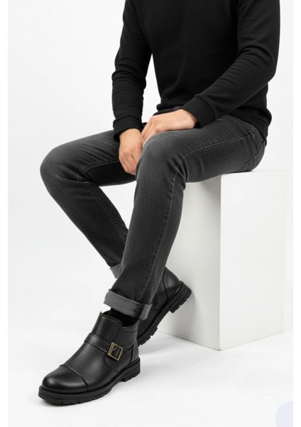 Erkek Suni Deri Içi Kürklü Fermuarlı Kemerli Kaymaz Termo Taban Kışlık Bot – Siyah modelleri