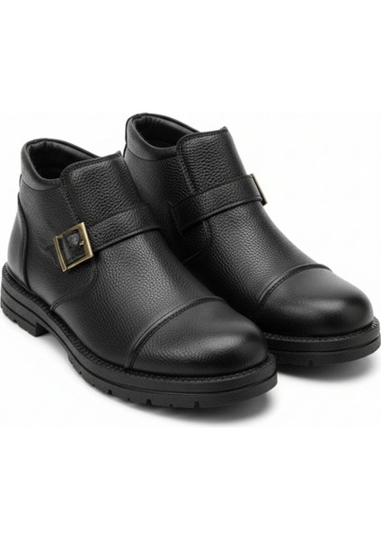 Erkek Suni Deri Içi Kürklü Fermuarlı Kemerli Kaymaz Termo Taban Kışlık Bot – Siyah indirimleri