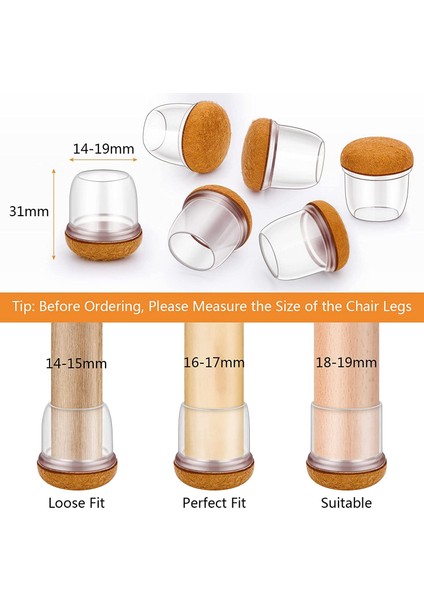 Sandalye Ayakları Için Koruyucu Kapaklar, 16'lı Paket, Keçe Pedli Yuvarlak Silikon Sandalye Ayak Kapakları, Masalar ve Sandalyeler (14-19 Mm) (Yurt Dışından) modelleri