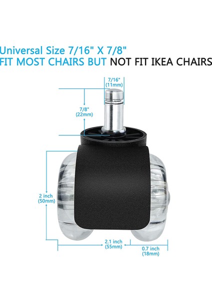 Adet Ofis Koltuğu Tekerlekleri, 2 Inç Ağır Hizmet Tipi Çift Tekerlek, Çift Bilyalı Rulmanlı Yedek Bilgisayar Masası Sandalye Tekerleği (Yurt Dışından) indirimleri
