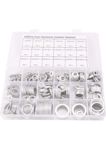 450 Adet Alüminyum Conta Alüminyum Düz Pul Alüminyum Sızdırmazlık Halkası Kombinasyonu (Yurt Dışından)